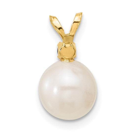 14kt Yellow Gold 8-8.5mm White Round Freshwater Cultured Pearl and .09SA Sapphire Pendant