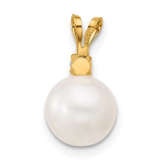 14kt Yellow Gold 8-8.5mm White Round Freshwater Cultured Pearl and .07TZ Tanzanite Pendant