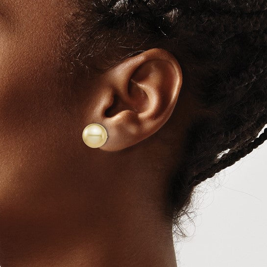 14kt Yellow Gold 10-11mm Round Golden South Sea Saltwater Cultured Pearl Post Earrings