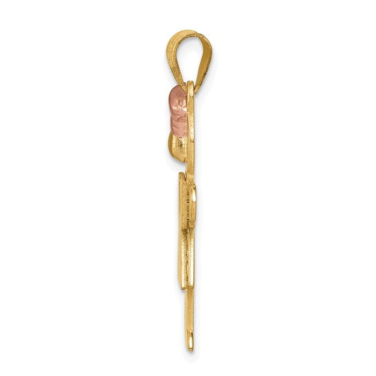 14kt Two-Tone Large Girl with Bow on Left Engravable Charm