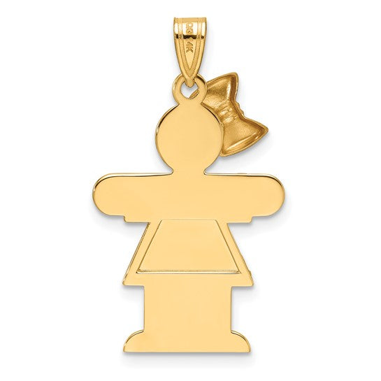 14kt Two-Tone Large Girl with Bow on Left Engravable Charm