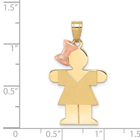 14kt Two-Tone Large Girl with Bow on Left Engravable Charm