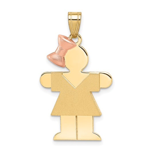 14kt Two-Tone Large Girl with Bow on Left Engravable Charm