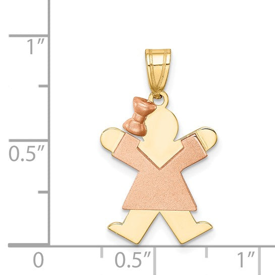 14kt Two-Tone Small Girl with Bow on Left Engravable Charm