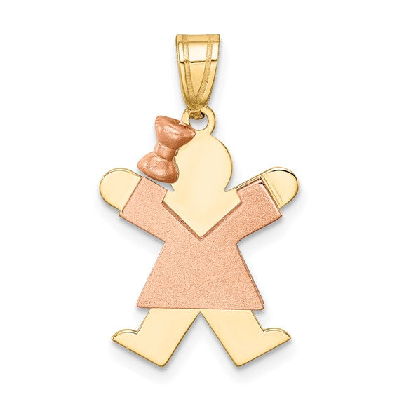 14kt Two-Tone Small Girl with Bow on Left Engravable Charm
