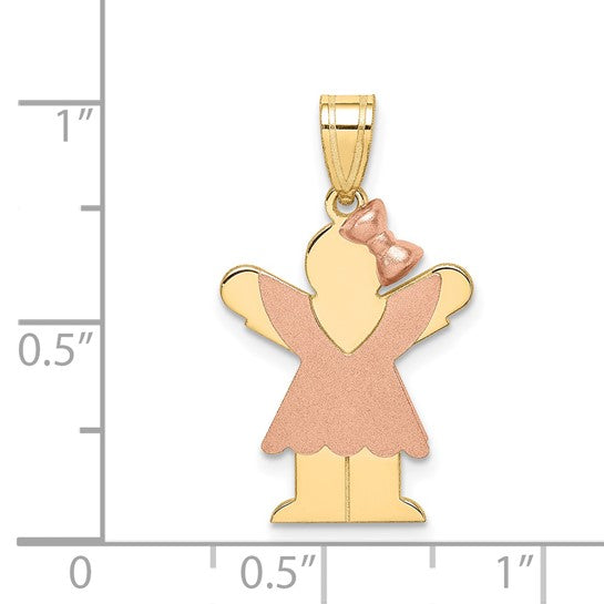 14kt Two-Tone Small Girl with Bow on Right Engravable Charm