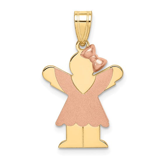 14kt Two-Tone Small Girl with Bow on Right Engravable Charm
