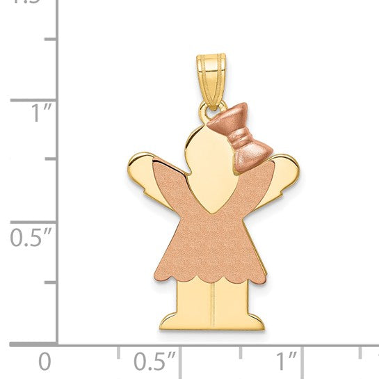 14kt Two-Tone Large Girl with Bow on Right Engravable Charm