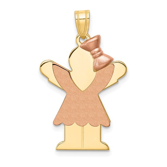 14kt Two-Tone Large Girl with Bow on Right Engravable Charm