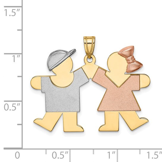 14kt Tri-Color Large Boy on Left and Girl on Right Engravable Charm