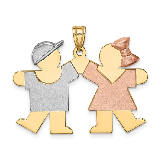 14kt Tri-Color Large Boy on Left and Girl on Right Engravable Charm