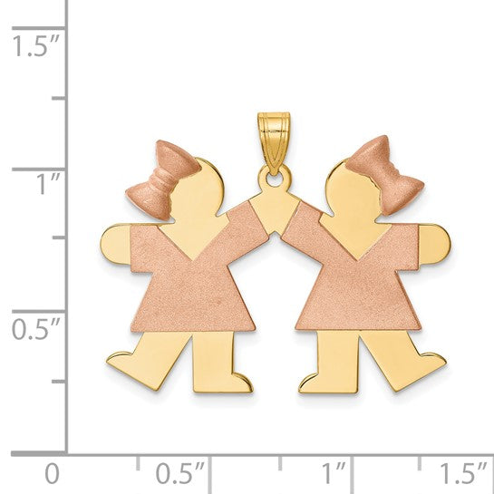 14kt Two-Tone Large Double Girls Engravable Charm