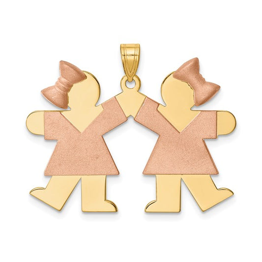 14kt Two-Tone Large Double Girls Engravable Charm