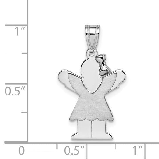 14kt White Gold Small Girl with Bow on Right Engravable Charm