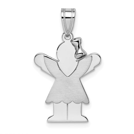 14kt White Gold Small Girl with Bow on Right Engravable Charm