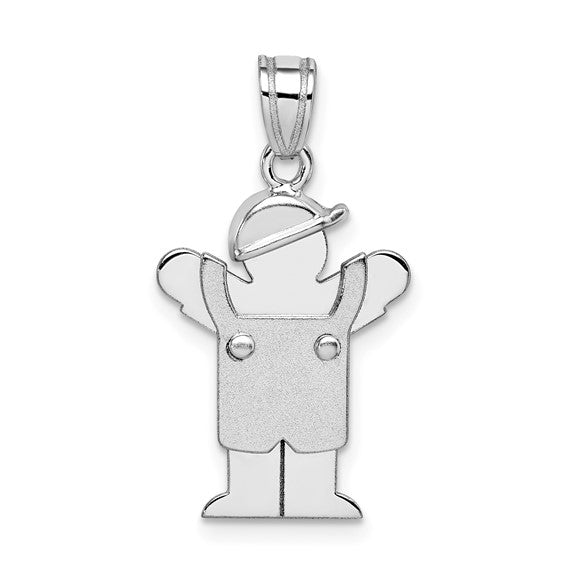 14kt White Gold Small Boy with Hat on Left Engravable Charm