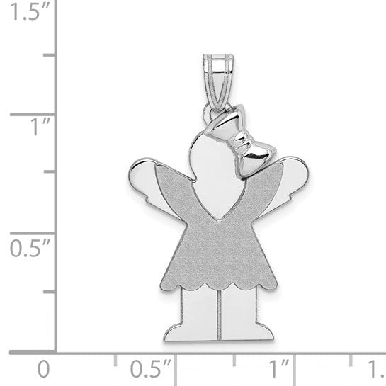 14kt White Gold Medium Girl with Bow on Right Engravable Charm