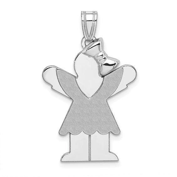 14kt White Gold Medium Girl with Bow on Right Engravable Charm