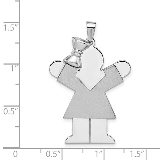 14kt White Gold Large Girl with Bow on Left Engravable Charm