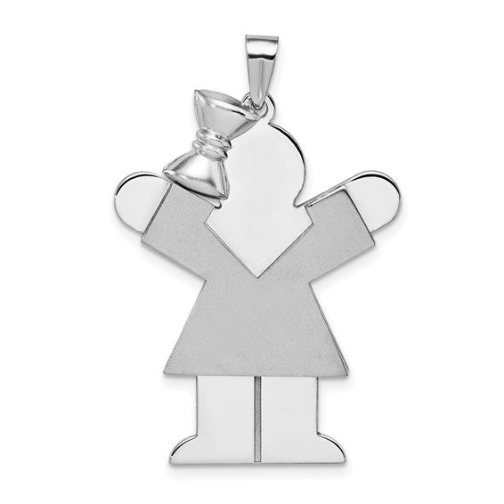 14kt White Gold Large Girl with Bow on Left Engravable Charm