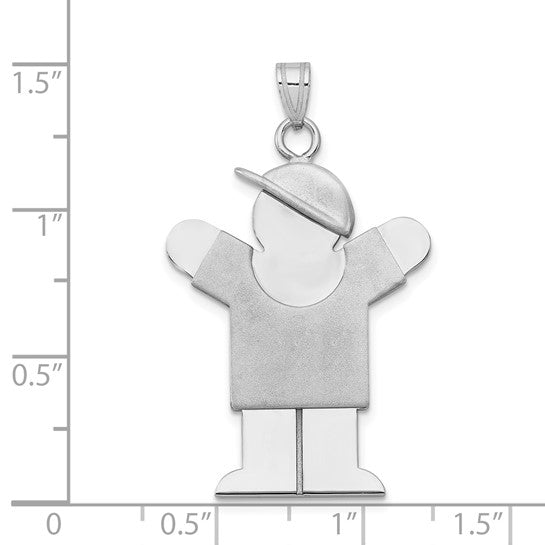 14kt White Gold Large Boy with Hat on Right Engravable Charm