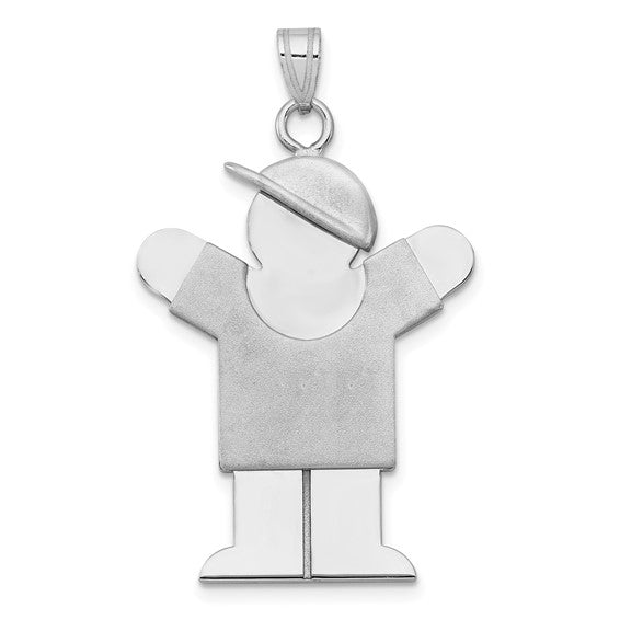 14kt White Gold Large Boy with Hat on Right Engravable Charm