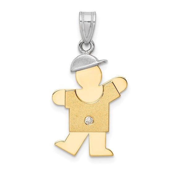 14kt Two-tone AAA Diamond Kid Pendant