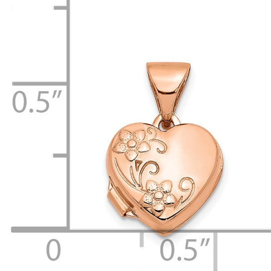 14kt Rose Gold 10mm Floral Heart Locket