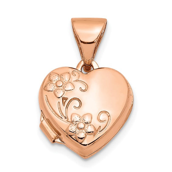 14kt Rose Gold 10mm Floral Heart Locket