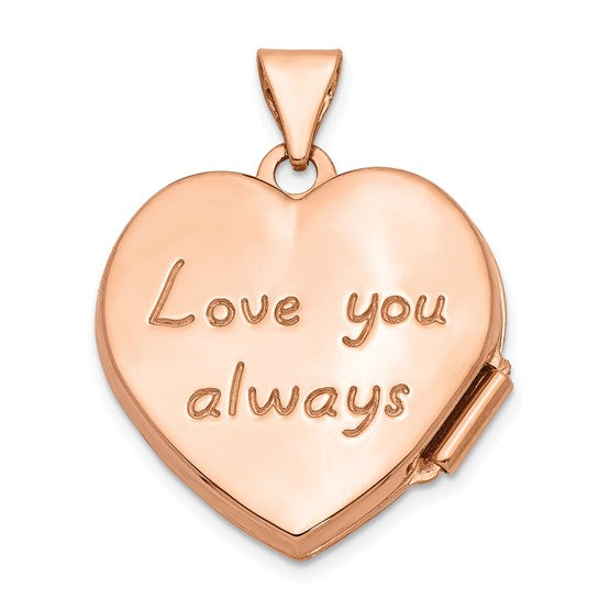 14kt Rose Gold 18mm Scrolled Love You Always Heart Locket