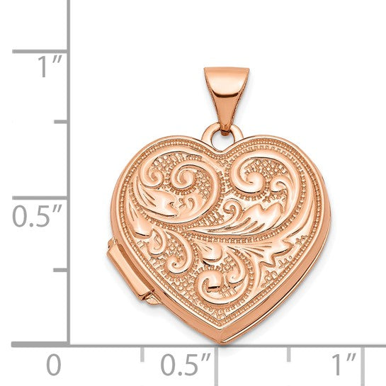 14kt Rose Gold 18mm Scrolled Love You Always Heart Locket