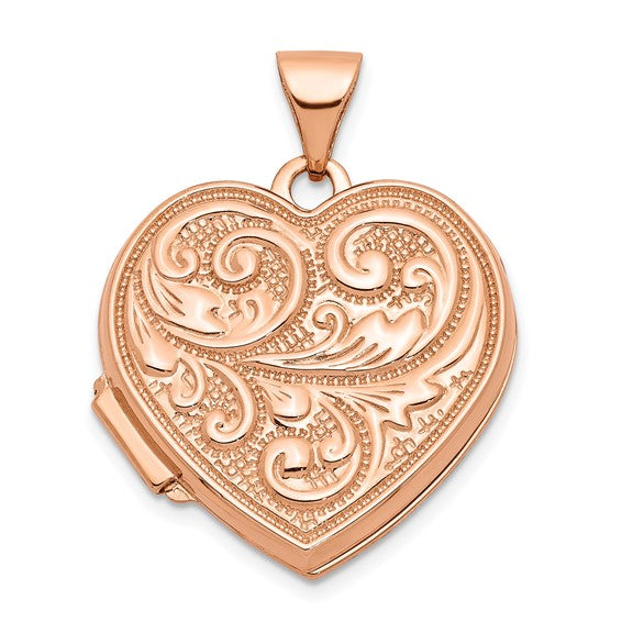 14kt Rose Gold 18mm Scrolled Love You Always Heart Locket