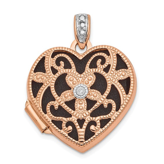 14kt Rose Gold w/ Diamond Vintage 18mm Heart Locket