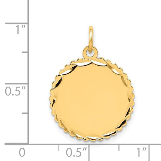 14kt Yellow Gold .027 Gauge Engravable Scalloped Disc Charm