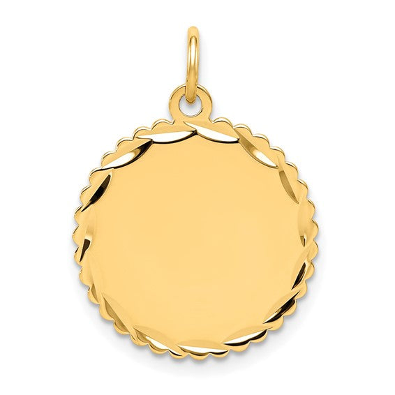 14kt Yellow Gold .027 Gauge Engravable Scalloped Disc Charm