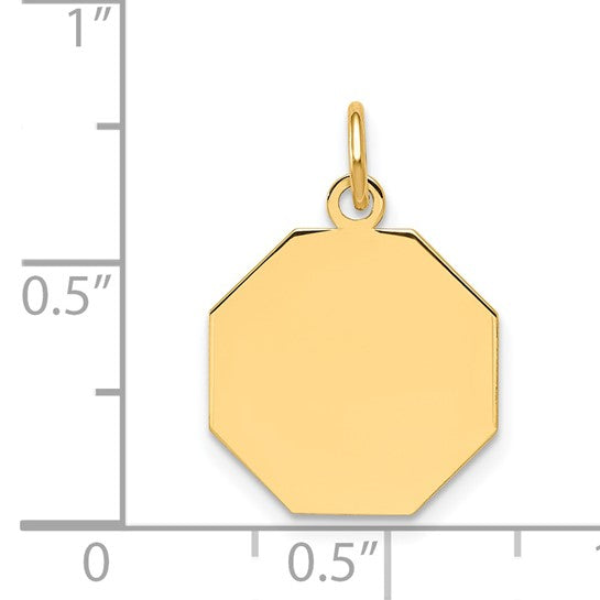 14kt Yellow Gold Plain .018 Gauge Engravable Octagonal Disc Charm