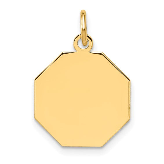 14kt Yellow Gold Plain .018 Gauge Engravable Octagonal Disc Charm
