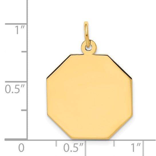 14kt Yellow Gold Plain .009 Gauge Engravable Octagonal Disc Charm