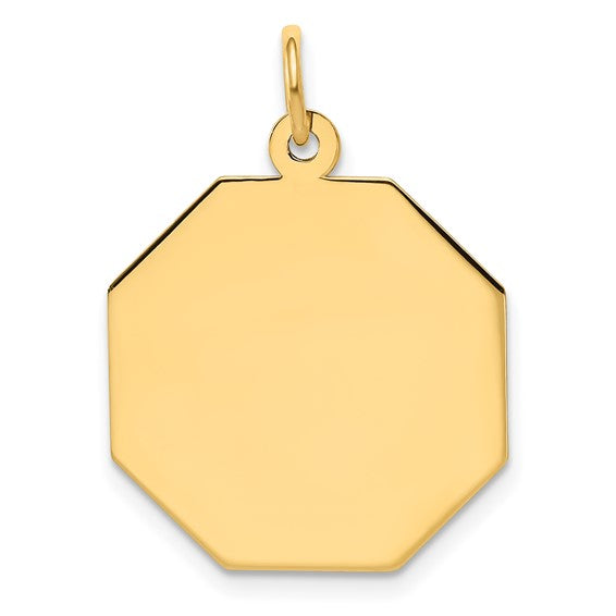 14kt Yellow Gold Plain .009 Gauge Engravable Octagonal Disc Charm