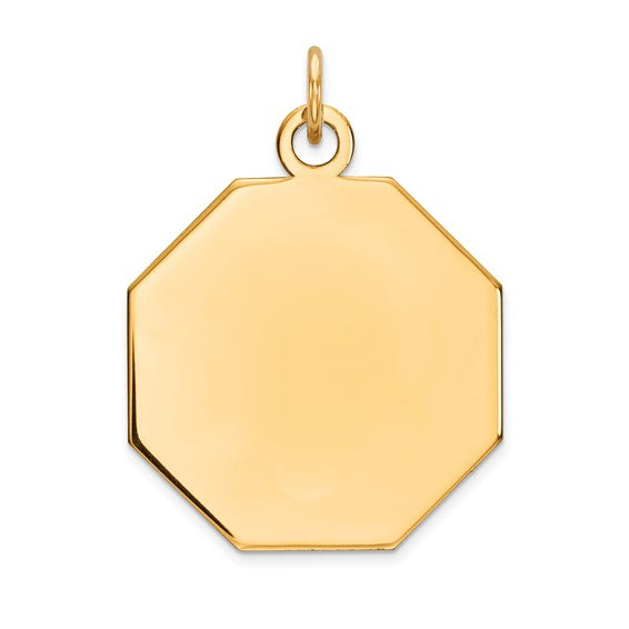 14kt Yellow Gold Plain .018 Gauge Engravable Octagonal Disc Charm