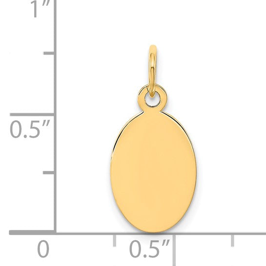 14kt Yellow Gold Plain .027 Gauge Engravable Oval Disc Charm