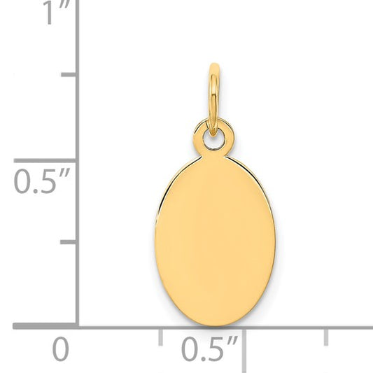 14kt Yellow Gold Plain .027 Gauge Engravable Oval Disc Charm