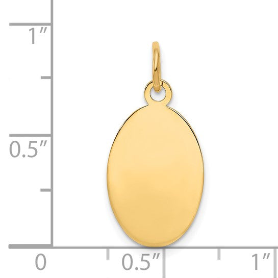 14kt Yellow Gold Plain .009 Gauge Engravable Oval Disc Charm
