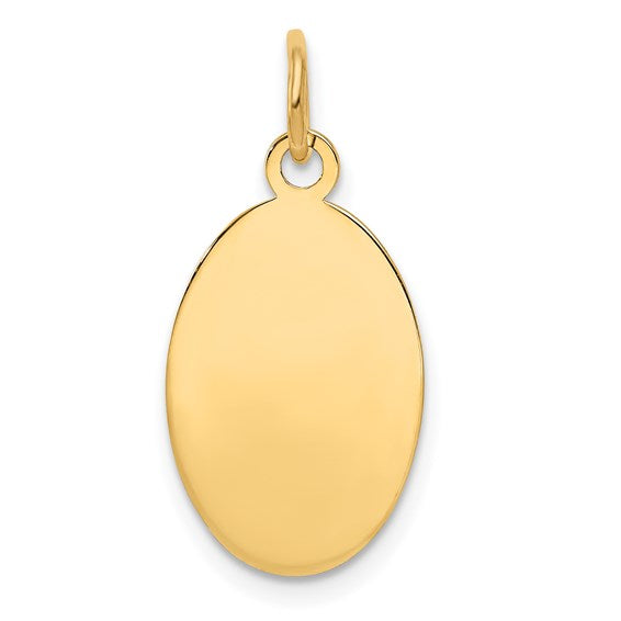 14kt Yellow Gold Plain .009 Gauge Engravable Oval Disc Charm