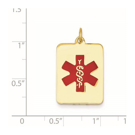 14kt Yellow Gold 22x15mm Rectangle Red Enameled Medical Jewelry Pendant