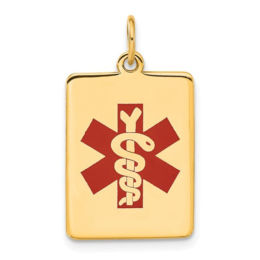 14kt Yellow Gold 22x15mm Rectangle Red Enameled Medical Jewelry Pendant