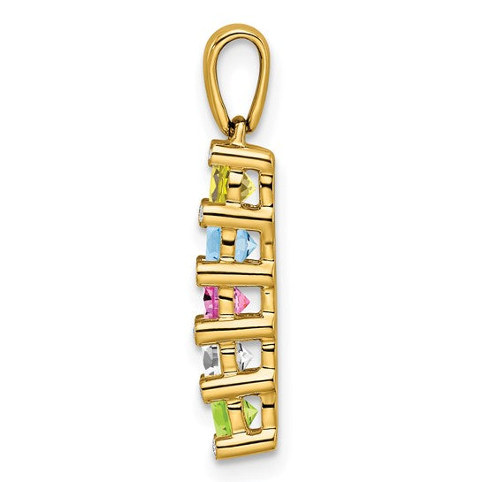 14KT Yellow Gold Family Jewelry Synthetic Stone & Diamond Set Pendant