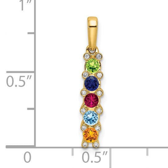 14KT Yellow Gold Family Jewelry Synthetic Stone & Diamond Set Pendant