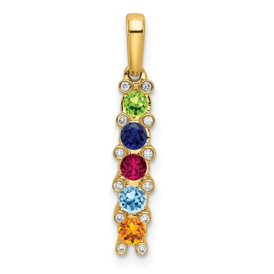 14KT Yellow Gold Family Jewelry Geniune Stone & Diamond Set Pendant