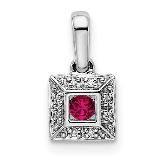 14KT White Gold Family Jewelry Synthetic Stone & Diamond Set Pendant